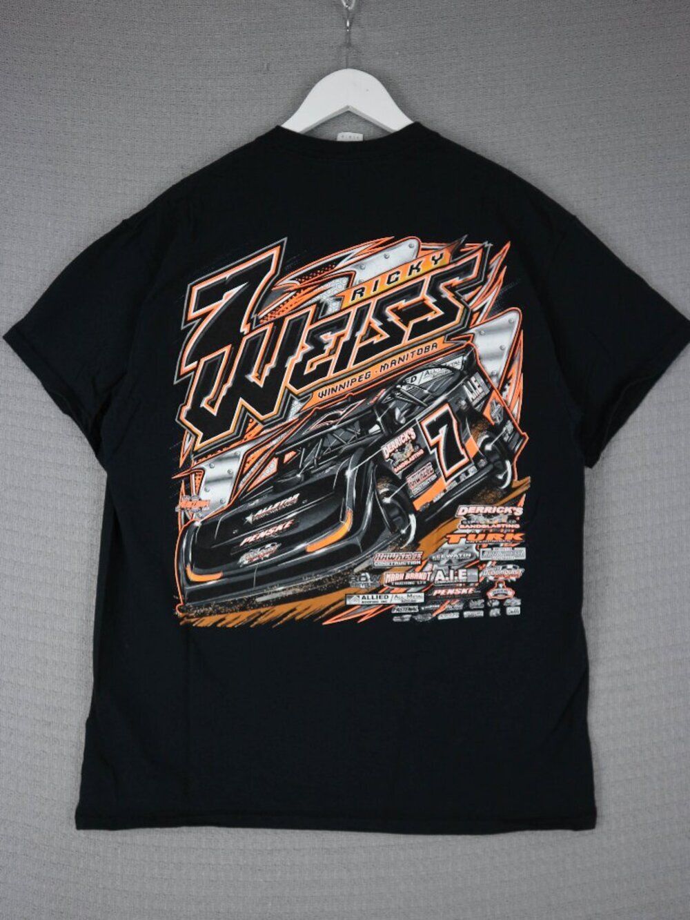 Ricky Weiss Racing Tee Mens Gildan BLack Orange Large